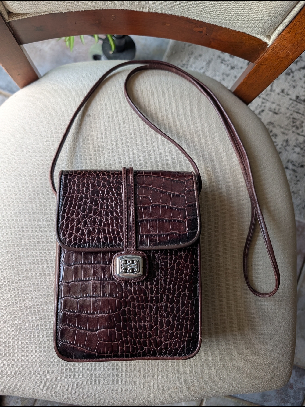 Brighton One World Brown Croc-Embossed Leather Messenger Crossbody